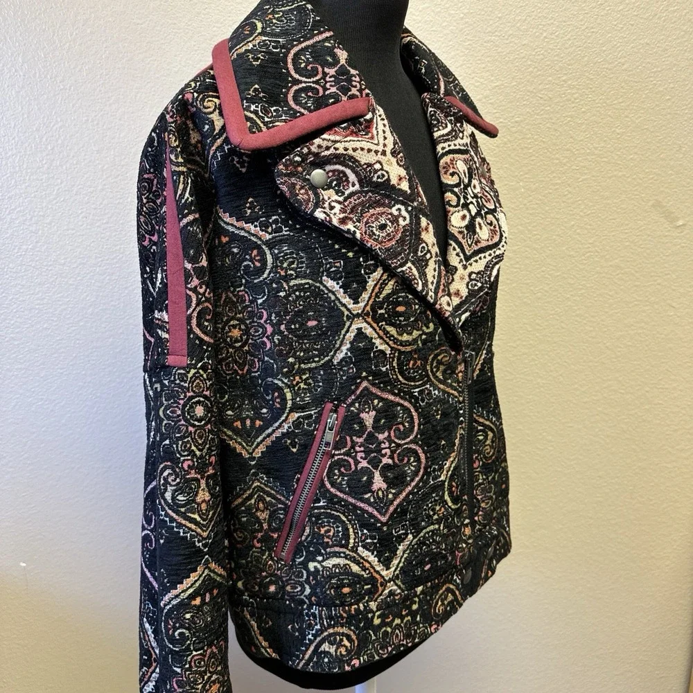Free People Women's Small Tapestry Labyrinth Moto Jacket Bohemian‎ Hipster Chic